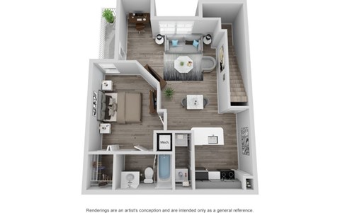 Floor plan for 1 bed, 1 bath, 672 sqft